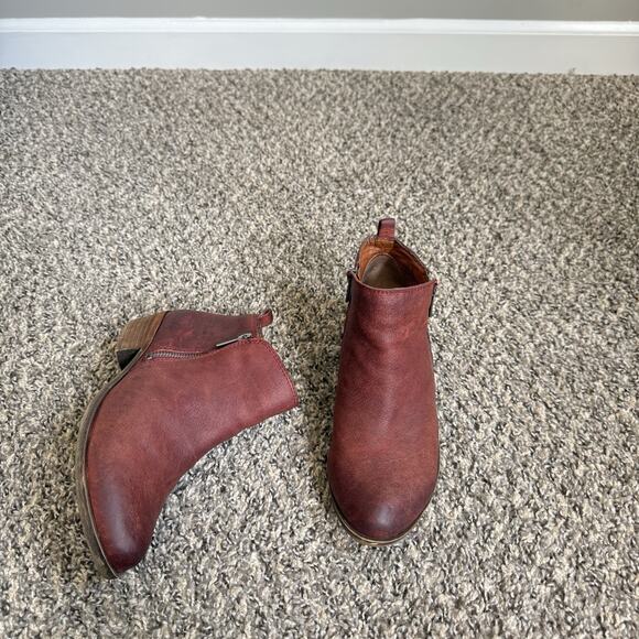 Steve Madden Basel Boots Burgundy Leather Comfort Ankle Booties 8 M Double Zip - Picture 1 of 10